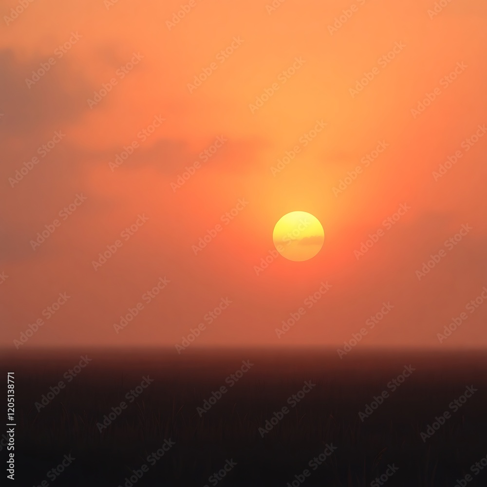 Orange sunset over hazy horizon. Orange sunset over hazy horizon.