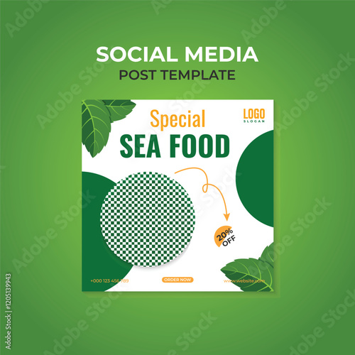 Special Seafood Offer. Social Media Post Design Template for restaurant marketing. Seafood Selling.