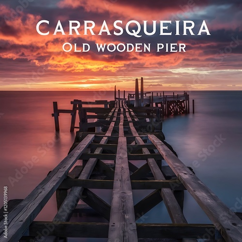 Carrasqueira old wooden pier at sunset, Soain photo