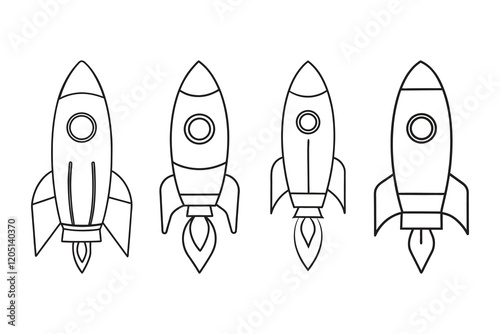 Launched Rocket line art vector collection set