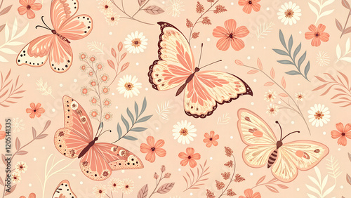 colorful seamless pattern for kids with butterflies
