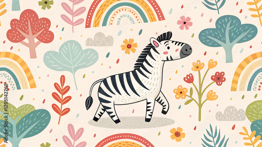 Fototapeta premium colorful seamless pattern for kids with funny zebra