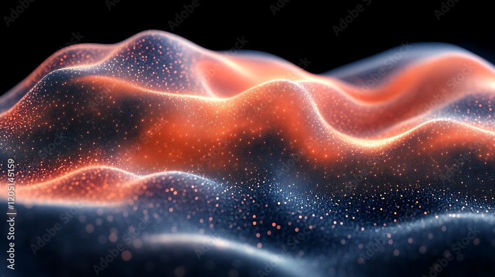 Fototapeta premium Abstract Glittering Orange and Blue Wave Landscape