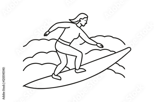 line art of a surfer surfing on wave.