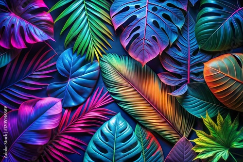 neon leaf background.3d rendering