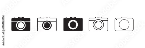 Camera icon set. photo camera in flat style symbol. photography camera line art signs, vector illustration