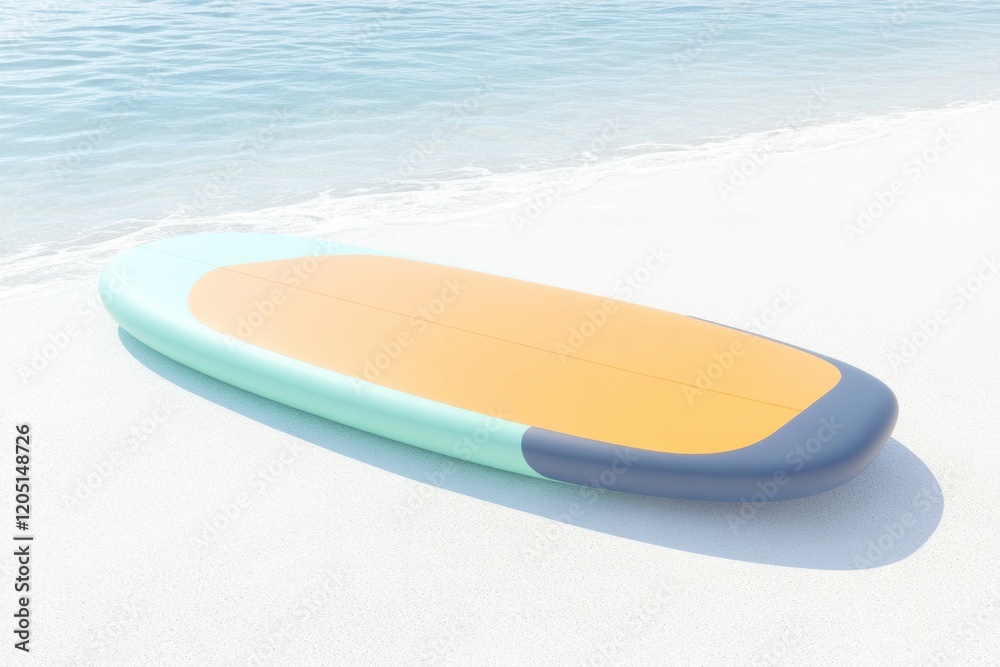 A vibrant surfboard resting on a serene beach, capturing the essence of summer and ocean adventures. A vibrant surfboard resting on a serene beach, capturing the essence of summer and ocean adventures.