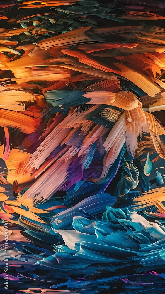 Fototapeta premium Abstract colorful background with paint brushstrokes, panoramic shot