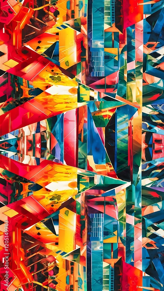 Fototapeta premium Watercolor colorful bright abstract background of geometric elements
