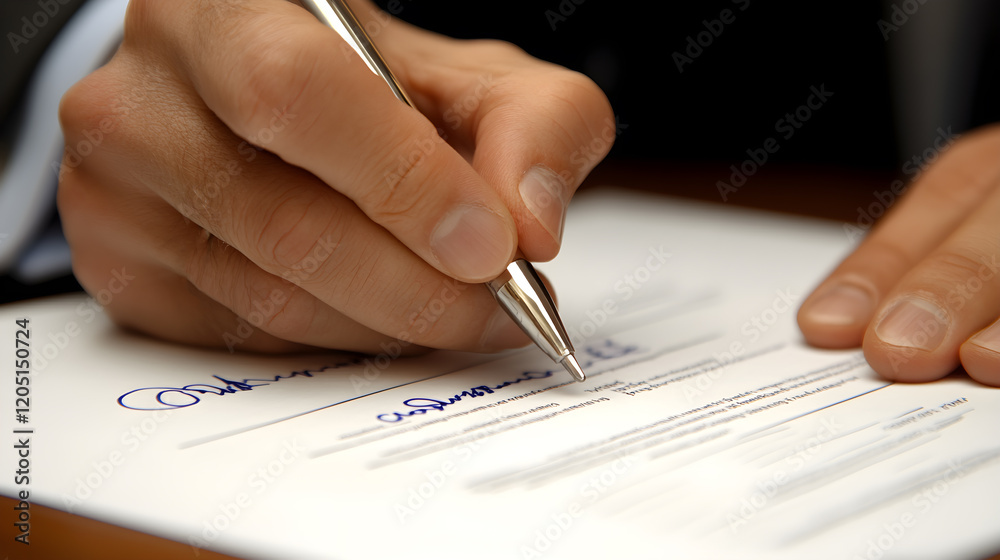 Close-up of businessman's hands signing a contract, signing a document Close-up of businessman's hands signing a contract, signing a document