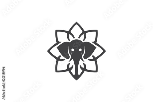 Minimalist Geometric Lotus Elephant Face Logo Design Template