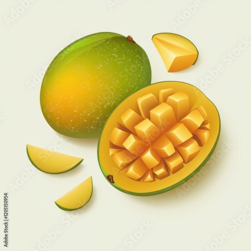 Vibrant Mango Vector Illustration Isolated on a Clean Background, Perfect for Tropical Fruit Designs, Healthy Food, and Nutritional Artwork.