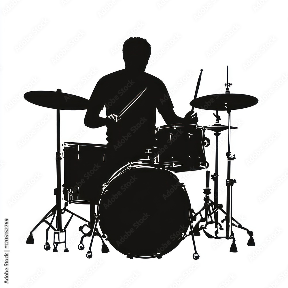 Fototapeta premium Drummer Silhouette Playing Drums Studio Background Music Design.