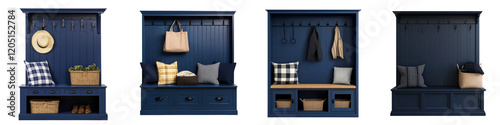 Cozy and Organized Mudroom or Entryway with Wooden Storage Shelves Bench and Decorative Accents like Baskets Pillows and Hanging Hooks