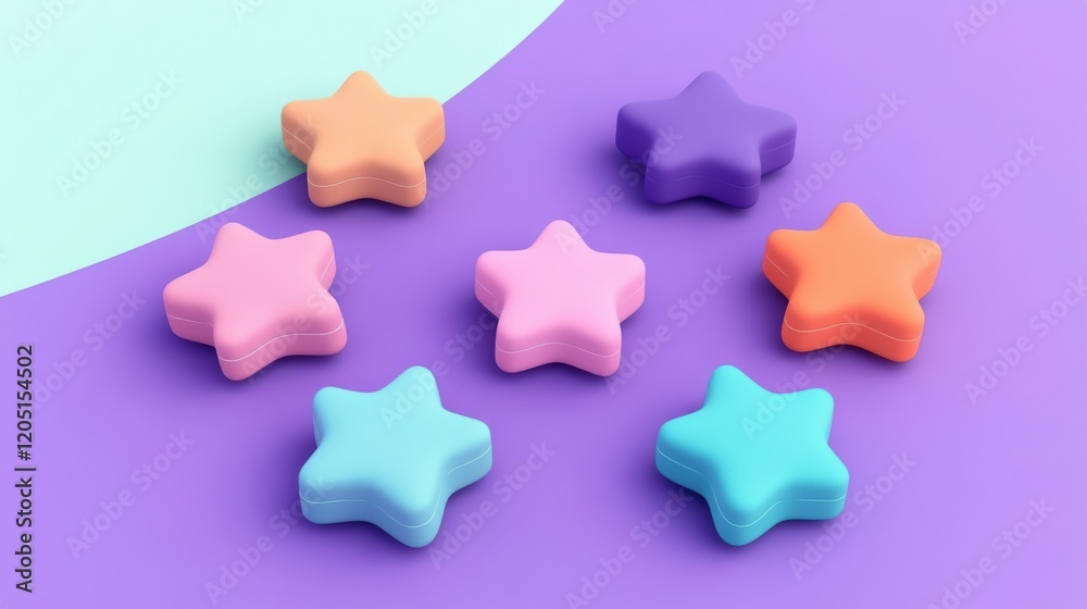 Colorful star-shaped objects arranged on a vibrant abstract background, perfect for playful and creative themes. Colorful star-shaped objects arranged on a vibrant abstract background, perfect for playful and creative themes.