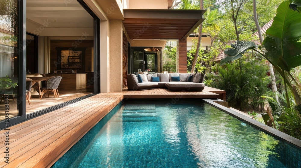 custom made wallpaper toronto digitalA large pool with a wooden deck and a patio area