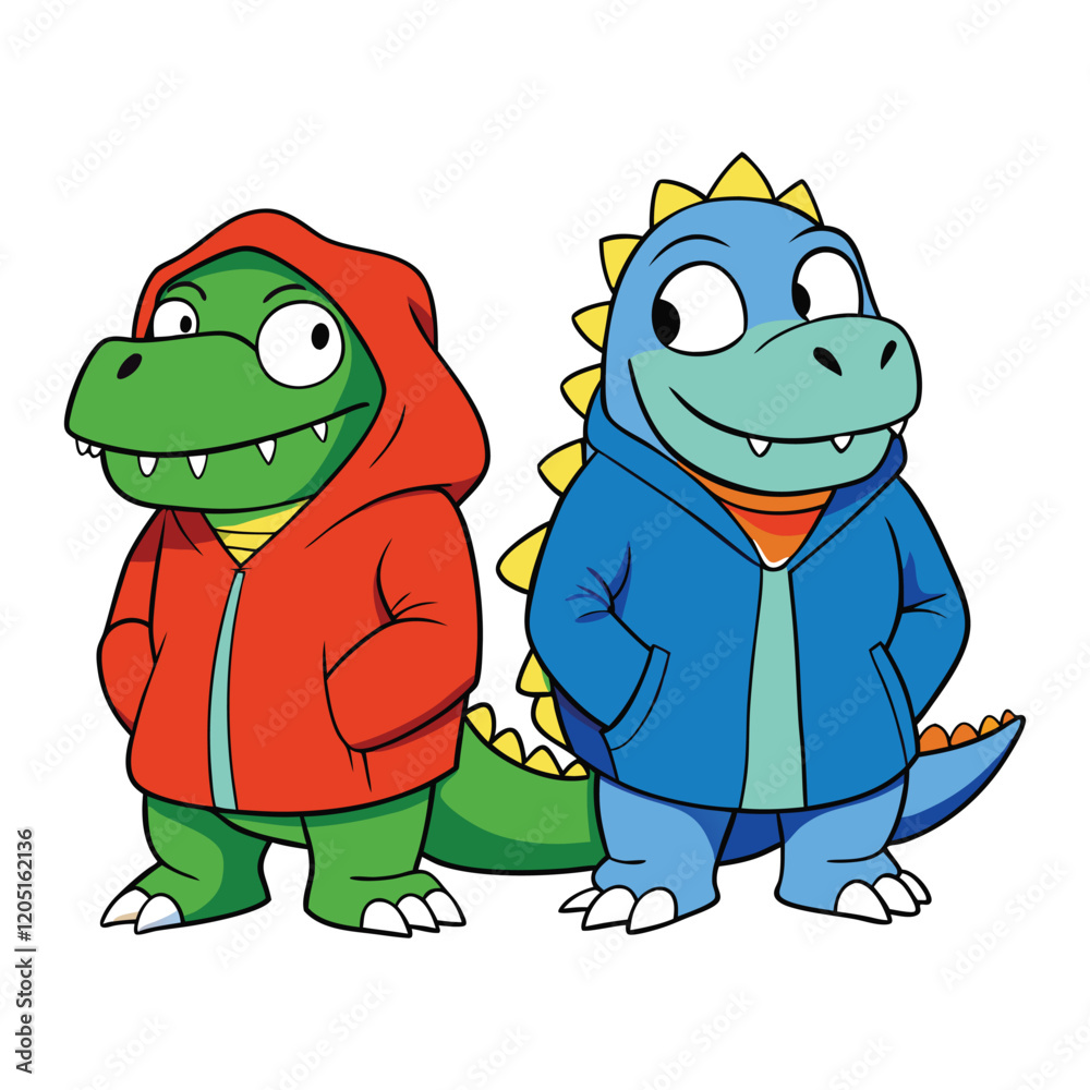 Obraz premium Cartoon Dinosaurs with Hoodies vector illustration