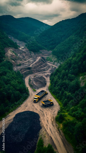 Aerial View of Mining Truck...