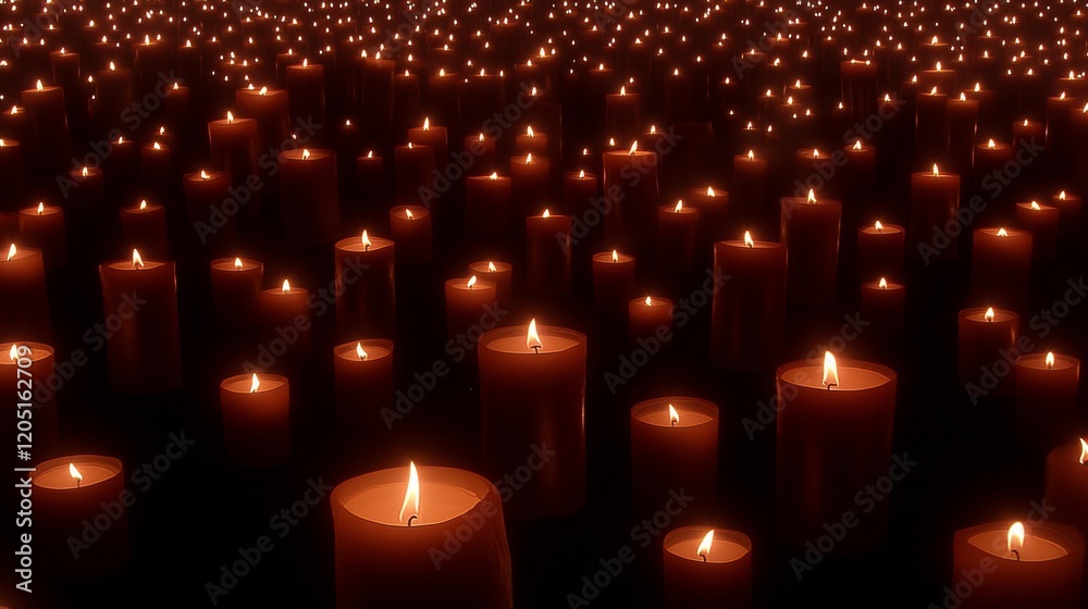 Illuminated Candlescape Hundreds of Burning Candles in the Dark Illuminated Candlescape Hundreds of Burning Candles in the Dark