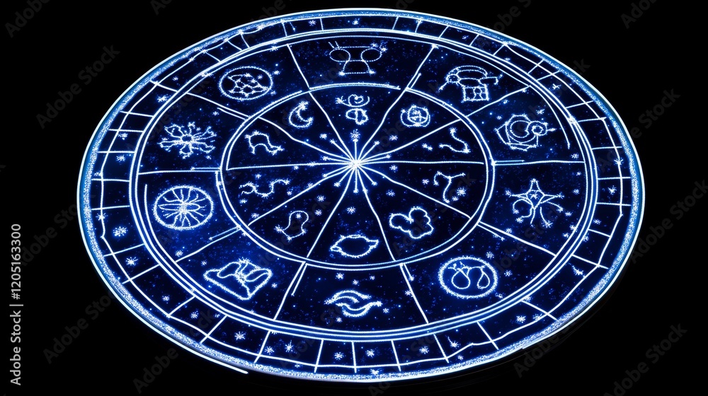 Illuminated Celestial Zodiac Wheel, Mystic Symbols