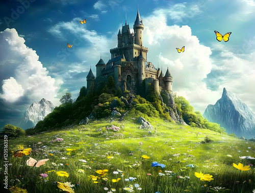 Majestic castle stands on a...