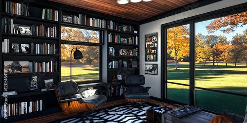 Modern Home Library with Au...