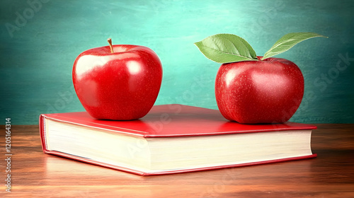 Two Red Apples Sit Atop a R...