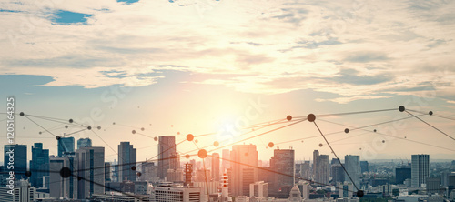 Canvas Print network, city, society, horizontal, banner, copy space, advertisement, panorama,