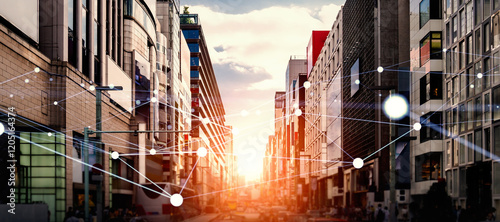 city, society, network, commerce, business, store, shopping district, e-commerce, economy, finance, dx, digital transformation, internet, online, web, wi-fi, line, radio wave, blockchain, block chain,