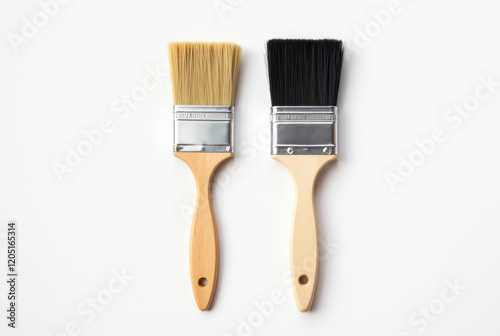 Two paintbrushes with different bristles against a white background.
