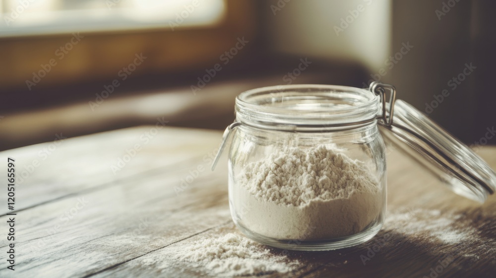 Glass jar filled with collagen placed on a minimalist table, a natural elixir for enhancing skin elasticity, fortifying bones, lubricating joints, and supporting intestinal health. Glass jar filled with collagen placed on a minimalist table, a natural elixir for enhancing skin elasticity, fortifying bones, lubricating joints, and supporting intestinal health.