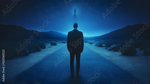 Businessman Stands on Road ...