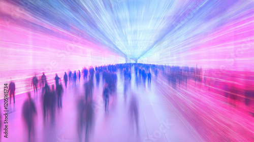 Blurred Crowd Walks Through...