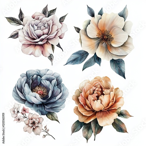 Wallpaper Mural Delicate Floral Arrangement with Soft Pastel Flowers and Leaves Torontodigital.ca