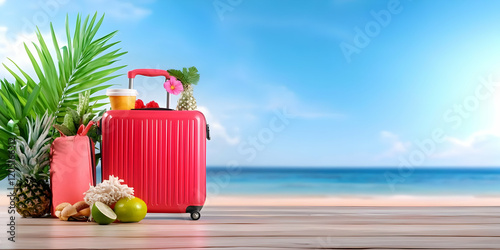Pink Suitcase Stands on Woo...