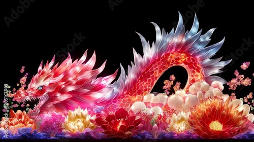 Illuminated Dragon Lantern Festive Floral Display