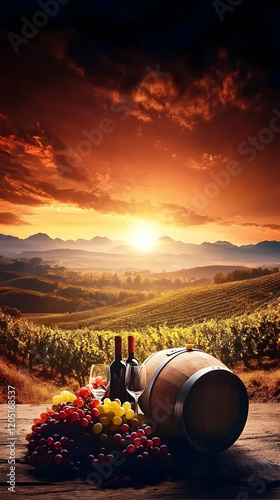 Wine Bottles, Barrel, Grape...