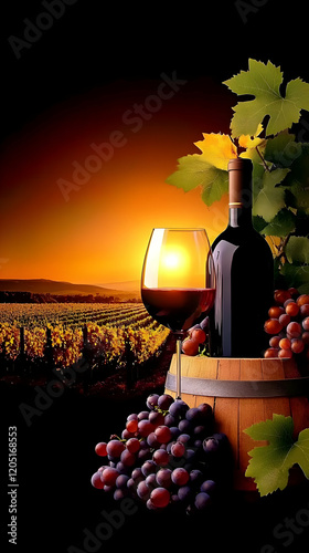 Red Wine Glass and Bottle o...
