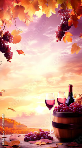 Red Wine and Grapes on a Ba...