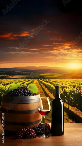 Red Wine, Grapes, and Barre...