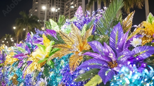 Illuminated Festive Floral Display at Night Parade
