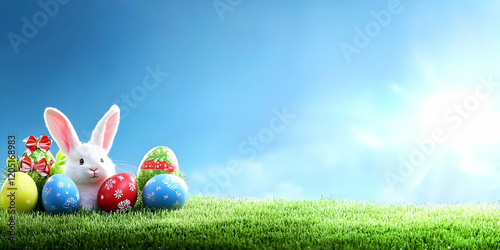 White Rabbit Sits in Grass ...