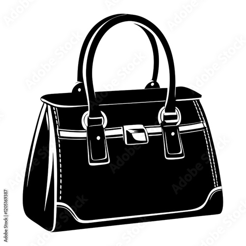 Classic Handbag Silhouette: A stylish, timeless handbag, rendered in a bold black and white silhouette.  The design emphasizes clean lines and elegant simplicity.