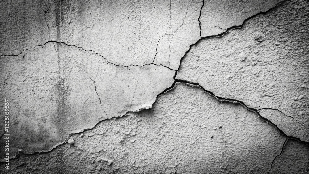 Obraz premium Black and white cracked wall photography; a minimalist backdrop.