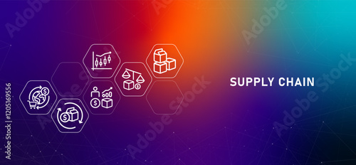Supply chain gradient header shipping industry distribution business logistic production fulfillment sourcing service design concept