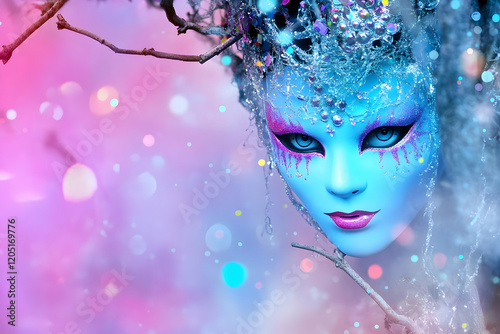 Mystical Blue Mask Adorned ...