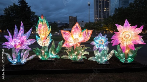 Illuminated Floral Lanterns Night Garden Display (2)