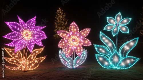 Illuminated Floral Light Displays Night Garden Scene