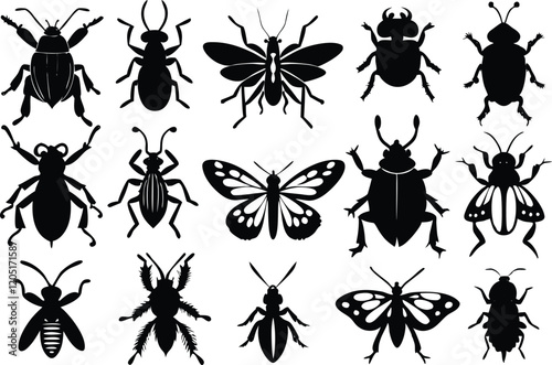 Popular insects silhouette icons isolated