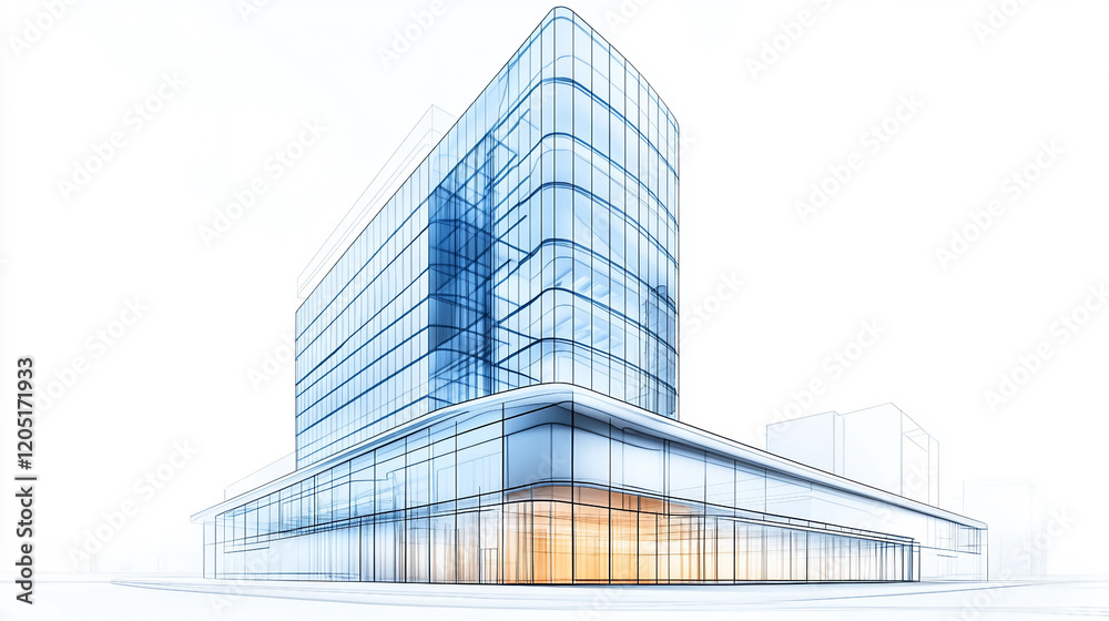 Obraz premium A large glass building with a white roof and a glass facade